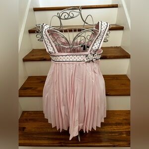 NWOT - 4T - LILI GAUFRETTE - Pink Pleated Dress with Black Trim